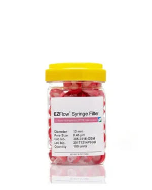EZFlow® Non-Sterile Hydrophobic PTFE Syringe Filters, 0.45 µm Pore Size Membrane for Prefiltration and Sample Prep, 13 mm, 100/PK