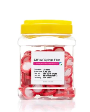 EZFlow® Non-Sterile Hydrophobic PTFE Syringe Filters, 0.45 µm Pore Size Membrane for Prefiltration and Sample Prep, 25 mm, 100/PK
