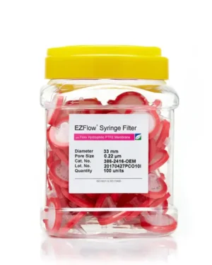 EZFlow® Non-Sterile Hydrophilic PTFE Syringe Filters, 0.22 µm Pore Size Membrane for Prefiltration and Sample Prep, 33 mm, 100/PK