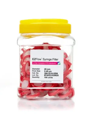 EZFlow® Non-Sterile Hydrophilic PTFE Syringe Filters, 0.45 µm Pore Size Membrane for Prefiltration and Sample Prep, 25 mm, 100/PK