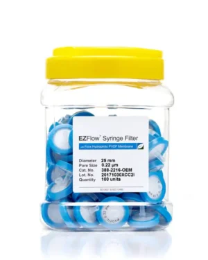EZFlow® Non-Sterile Hydrophilic PVDF Syringe Filters, 0.22 µm Pore Size Membrane for Prefiltration and Sample Prep, 25 mm, 100/PK