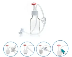 EZBio® Single Use Media Bottle Assembly, 250 mL Sterilized Polycarbonate (PC) Bottles for Aseptic Sampling and Sterile Storage, 38-430 mm VersaCap with Vent and Dip Tube, 10/CS