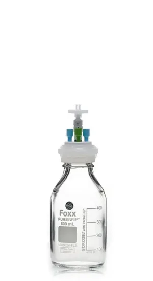 ChromCap™ 300 HPLC Solvent Reservoir System with VersaCap® GL45 and 500 mL Clr. Glass Reagent Bottle, Class VI PTFE Adapter & Safety Air Inlet Valve, Three (3x) Ports- OD Tubing 3.2mm (1/8") or 1.6 mm (1/16"), 1/EA