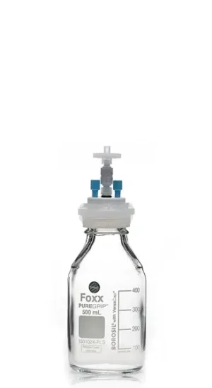 ChromCap™ 300 HPLC Solvent Reservoir System with VersaCap® GL45 and 500 mL Clr. Glass Reagent Bottle, Class VI PTFE Adapter & Safety Air Inlet Valve, Two (2x) Ports- OD Tubing 3.2mm (1/8") or 1.6 mm (1/16"), 1/EA