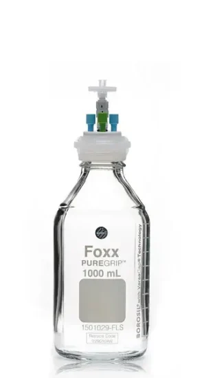 ChromCap™ 300 HPLC Solvent Reservoir System with VersaCap® GL45 and 1 L (1,000 mL) Clr. Glass Reagent Bottle, Class VI PTFE Adapter & Safety Air Inlet Valve, Four (4x) Ports- OD Tubing 3.2mm (1/8") or 1.6 mm (1/16"), 1/EA