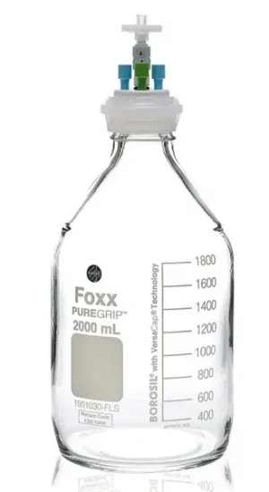 ChromCap™ 300 HPLC Solvent Reservoir System with VersaCap® GL45 and 2 L (2,000 mL) Clr. Glass Reagent Bottle, Class VI PTFE Adapter & Safety Air Inlet Valve, Three (3x) Ports- OD Tubing 3.2mm (1/8") or 1.6 mm (1/16"), 1/EA