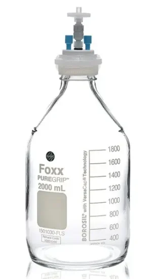 ChromCap™ 300 HPLC Solvent Reservoir System with VersaCap® GL45 and 2 L (2,000 mL) Clr. Glass Reagent Bottle, Class VI PTFE Adapter & Safety Air Inlet Valve, Two (2x) Ports- OD Tubing 3.2mm (1/8") or 1.6 mm (1/16"), 1/EA
