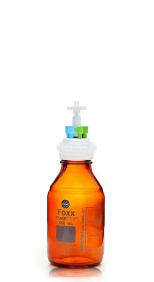 ChromCap™ 300 Universal HPLC Solvent Reservoir System with VersaCap® GL45 and 500 mL Amber Glass Reagent Bottle, Class VI PTFE Adapter & Safety Air Inlet Valve, Six (6x) Ports- OD Tubing 3.2mm (1/8") or 1.6 mm (1/16"), 1/EA