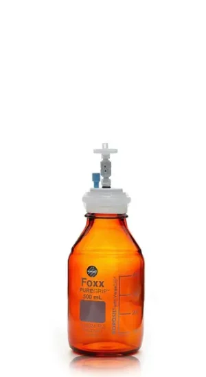 ChromCap™ 300 HPLC Solvent Reservoir System with VersaCap® GL45 and 500 mL Amber Glass Reagent Bottle, Class VI PTFE Adapter & Safety Air Inlet Valve, One (1x) Ports- OD Tubing 3.2mm (1/8") or 1.6 mm (1/16"), 1/EA