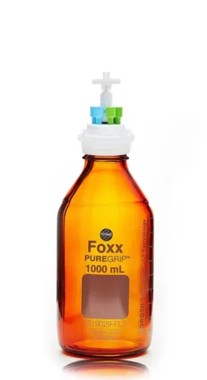 ChromCap™ 300 HPLC Solvent Reservoir System with VersaCap® GL45 and 1 L (1,000 mL) Amber Glass Reagent Bottle, Class VI PTFE Adapter & Safety Air Inlet Valve, Four (4x) Ports- OD Tubing 3.2mm (1/8") or 1.6 mm (1/16"), 1/EA