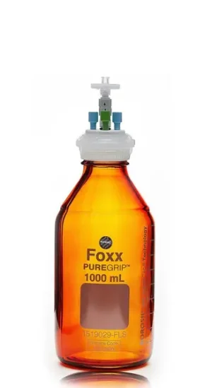 ChromCap™ 300 HPLC Solvent Reservoir System with VersaCap® GL45 and 1 L (1,000 mL) Amber Glass Reagent Bottle, Class VI PTFE Adapter & Safety Air Inlet Valve, Three (3x) Ports- OD Tubing 3.2mm (1/8") or 1.6 mm (1/16"), 1/EA