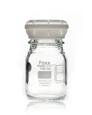 PUREGRIP® Rhino Safety Coated Glass Bottles, Clear, 100mL, with GL45 VersaCap