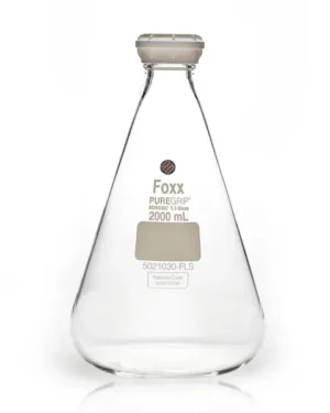 PUREGRIP Reusable Glass Erlenmeyer Flasks with GL45 VersaCap Screw Cap and Pouring Ring, 2 L (2,000 mL), 10/CS