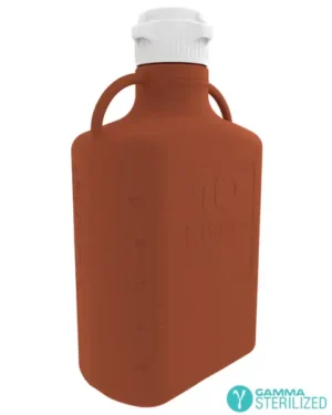 EZBio® 10 L (2.5 Gal) Gamma Sterilized Double Bagged Light Blocking Amber HDPE Space Saving Carboy with 83 mm (83B) VersaCap® and 13 L Max Capacity, Large Pinched Handle, 1/EA
