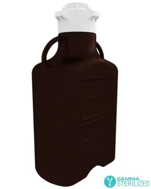 EZBio® 20 L (5 Gal) Gamma Sterilized Double Bagged Autoclavable Light Blocking Dark Amber Polypropylene (PP) Space Saving Carboy with Wide Mouth 120 mm VersaCap® and 26.5 L Max Capacity, Large Pinched Handles, 1/EA