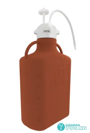 EZBio® Single Use Carboy Assembly, 10 L (2.5 Gal) Gamma Sterilized Light Blocking Amber HDPE Carboy for Aseptic Transfer and Sterile Storage with VersaCap 83B (83 mm), Vent and 1/4 in ID TPE Dip Tube, 1/EA