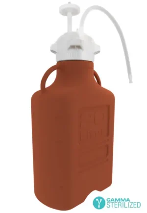 EZBio® Single Use Carboy Assembly, 20 L (5 Gal) Gamma Sterilized Light Blocking Amber HDPE Carboy for Aseptic Transfer and Sterile Storage with VersaCap 120 mm, Vent and 1/4 in ID TPE Dip Tube, 1/EA
