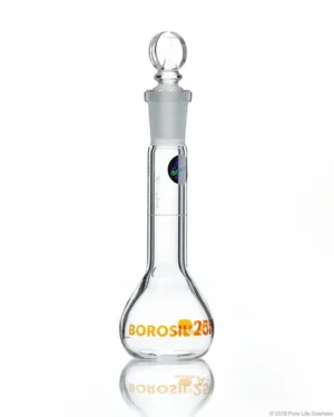 Borosil® Wide Mouth Class A Volumetric Flasks with Interchangeable Solid Glass  Pennyhead Stopper (12/21), Batch Certificate, 25 mL, 5/CS