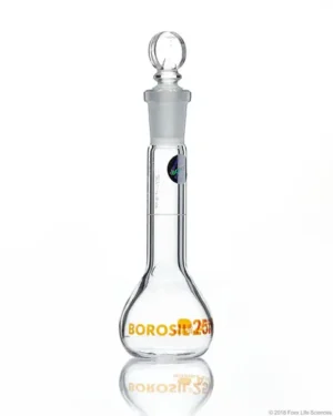 Borosil® Wide Mouth Class A Volumetric Flasks with Interchangeable Solid Glass  Pennyhead Stopper (12/21), Individual Certificate, 25 mL, 5/CS