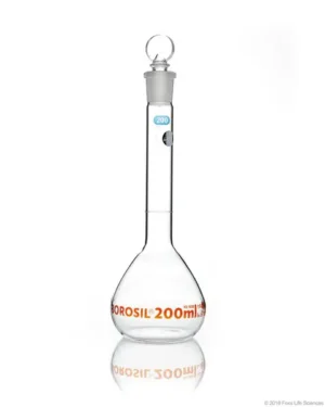 Borosil® Wide Mouth Class A Volumetric Flasks with Interchangeable Solid Glass  Pennyhead Stopper (19/26), Batch Certificate, 200 mL, 10/CS
