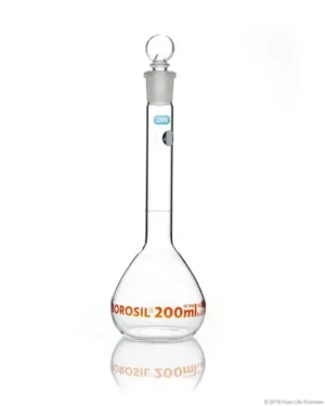 Borosil® Wide Mouth Class A Volumetric Flasks with Interchangeable Solid Glass  Pennyhead Stopper (19/26), Individual Certificate, 200 mL, 10/CS