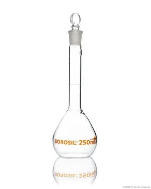 Borosil® Wide Mouth Class A Volumetric Flasks with Interchangeable Solid Glass  Pennyhead Stopper (19/26), Batch Certificate, 250 mL, 10/CS