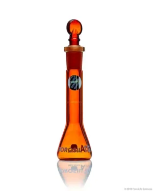 Borosil® Amber Light-Blocking Wide Mouth Class A Volumetric Flasks with Glass Pennyhead Stopper (10/19), Batch Certificate, 10 mL, 5/CS