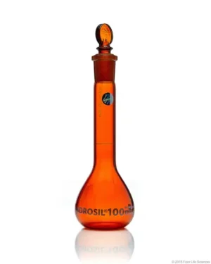 Borosil® Amber Light-Blocking Wide Mouth Class A Volumetric Flasks with Glass Pennyhead Stopper (19/26), Individual Certificate, 100 mL, 10/CS