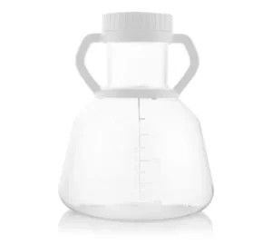 EZBio® Erlenmeyer Flask, PC, 5 L, 90 mm Closed Cap, White, With Handle, Sterilized, 4/CS