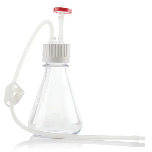 EZBio®pure Flask Assembly, 500mL, 38-430 mm Cap, Polycarbonate (PC) Baffle Base Flask with, EZBio Tubing and Plug, 8/CS