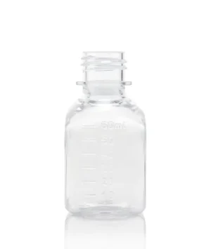 EZBio® Titanium Square, Polyethylene Terephthalate Glycol (PETG) Media Bottles, Non-Sterile Storage Bottles, 24-415mm Neck, 60mL, No Cap, 192/CS