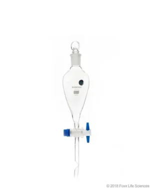 Borosil® Pear-Shaped Glass Separatory Funnel with Boroflo Stopcock PTFE key, Interchangeable Glass Stopper (19/26), 125 mL, 10/CS