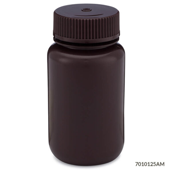 Bottle, Amber Wide Mouth, Round, HDPE, 125mL
