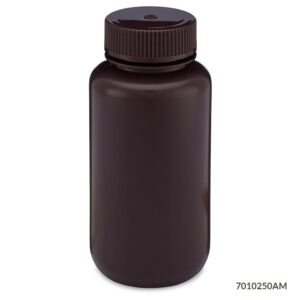 Bottle, Amber Wide Mouth, Round, HDPE, 250mL