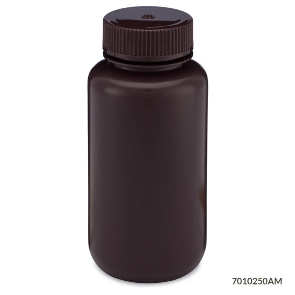 Bottle, Amber Wide Mouth, Round, HDPE, 250mL