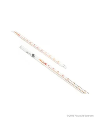 Borosil® Reusable Class A Mohr (Measuring) Pipettes (Pipets) with Permanent Amber Graduations and Individual Serial Numbers, Batch Certificate, 2 mL (0.02 mL Intervals), 10/CS