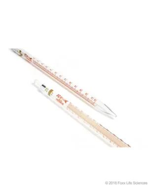 Borosil® Reusable Class A Mohr (Measuring) Pipettes (Pipets) with Permanent Amber Graduations and Individual Serial Numbers, Batch Certificate, 25 mL (0.20 mL Intervals), 10/CS