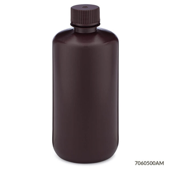 Bottle, Amber Narrow Mouth, Round, HDPE, 500mL