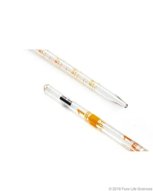 Borosil® Reusable Class A Serological Pipettes (Pipets) with Permanent Amber Graduations and Individual Serial Numbers, Batch Certificate, 1 mL (0.01 mL Intervals), 10/CS
