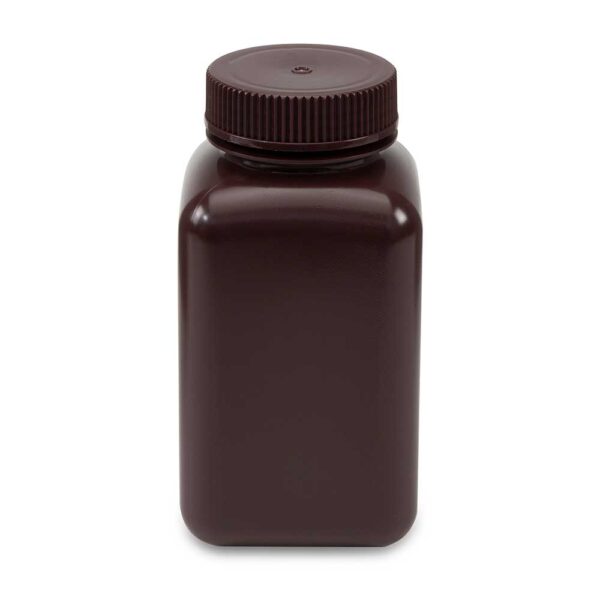 Bottle, Wide Mouth, Square, Amber HDPE