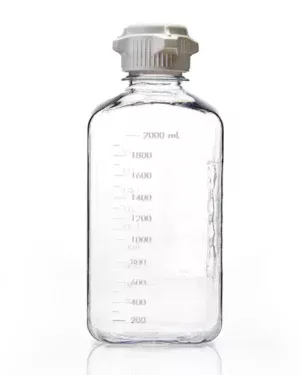 EZBio® 2 L (2,000 mL) PETG Media Bottles, Sterile, Square Storage Bottles with 53 mm (53B) White Closed VersaCap Closures, 6/PK
