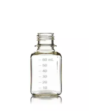 EZBio® 60 mL PC Media Bottles, Non-Sterile, Autoclavable Square Storage Bottles with 24-415 mm Neck, Without Caps, 24/PK 