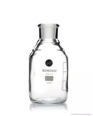 Borosil® Reagent Bottles Plain Narrow Mouth, Graduated with Interchangeable Glass Stopper, 19/26, 250 mL, 10/CS