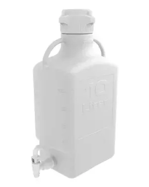 EZgrip® 10 L (2.5 Gal) Autoclavable Polypropylene (PP) Space Saving Carboy with Leakproof Spigot, 83 mm (83B) VersaCap and 13 L Max Capacity, Large Pinched Handles, 1/EA