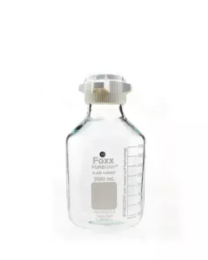 PUREGRIP® Reusable Clear Glass Carboy with 83B VersCap® and Extra Large Marking Spot, 5 L (5,000 mL), 1/EA