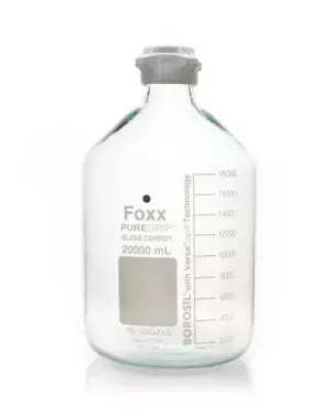 PUREGRIP® Reusable Clear Glass Carboy with 83B VersCap® and Extra Large Marking Spot, 20 L (20,000 mL), 1/EA