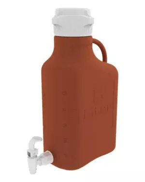 EZgrip® 5 L (1 Gal) Light Blocking Amber HDPE Space Saving Carboy with Leakproof Spigot, 83 mm (83B) VersaCap and 6.9 L Max Capacity, Large Pinched Handles, 1/EA