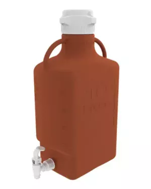 EZgrip® 10 L (2.5 Gal) Light Blocking Amber HDPE Space Saving Carboy with Leakproof Spigot, 83 mm (83B) VersaCap and 13 L Max Capacity, Large Pinched Handles, 1/EA