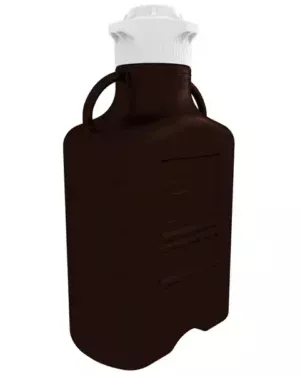 EZgrip® 20 L (5 Gal) Autoclavable Light Blocking Dark Amber Polypropylene (PP) Space Saving Carboy with Wide Mouth 120 mm VersaCap and 26.5 L Max Capacity, Large Pinched Handles, 1/EA