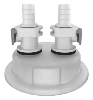 VersaCap 83 mm (83B) Cap Adapter, Tangle Free Quick Connect Adapter, Two (2 x) 3/8 Inch Detachable Hose Barbs for 3/8 Inch ID Tubing, for use with VersaCap 83 mm Open Cap, 1/EA